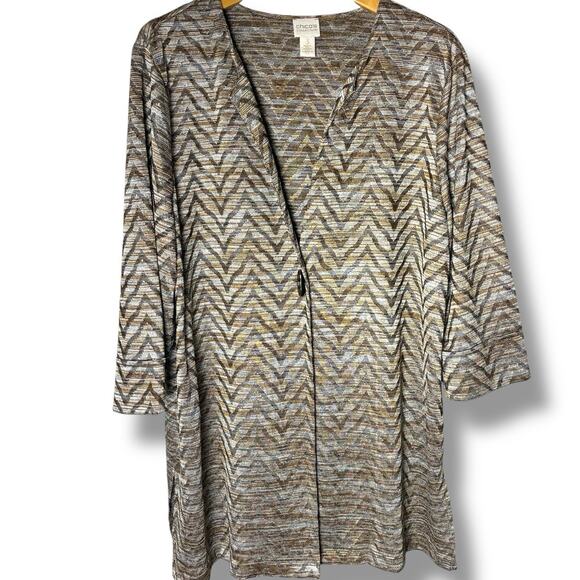 Chico's Collection Cardigan Women's Size 3 (XL) Clambake Chevron 3/4 Sleeve - Picture 1 of 6